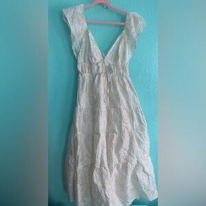 Altar’d State Cream gold Textured V-Neck Sundress L wedding graduation NWT